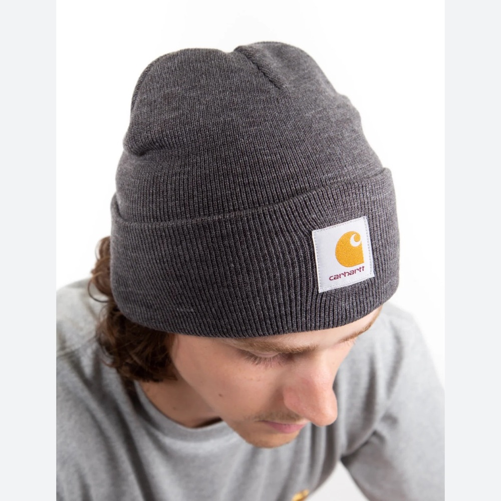 Carhartt Hat Heather Gray Logo Cuff Beanie Winter Knit Warm OSFM